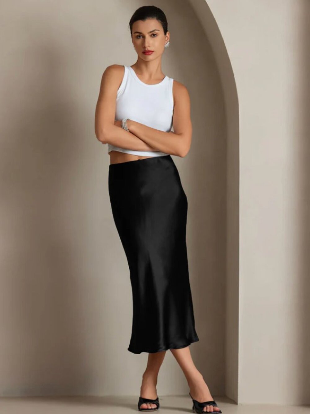 Silk Stretch Long Straight Skirt